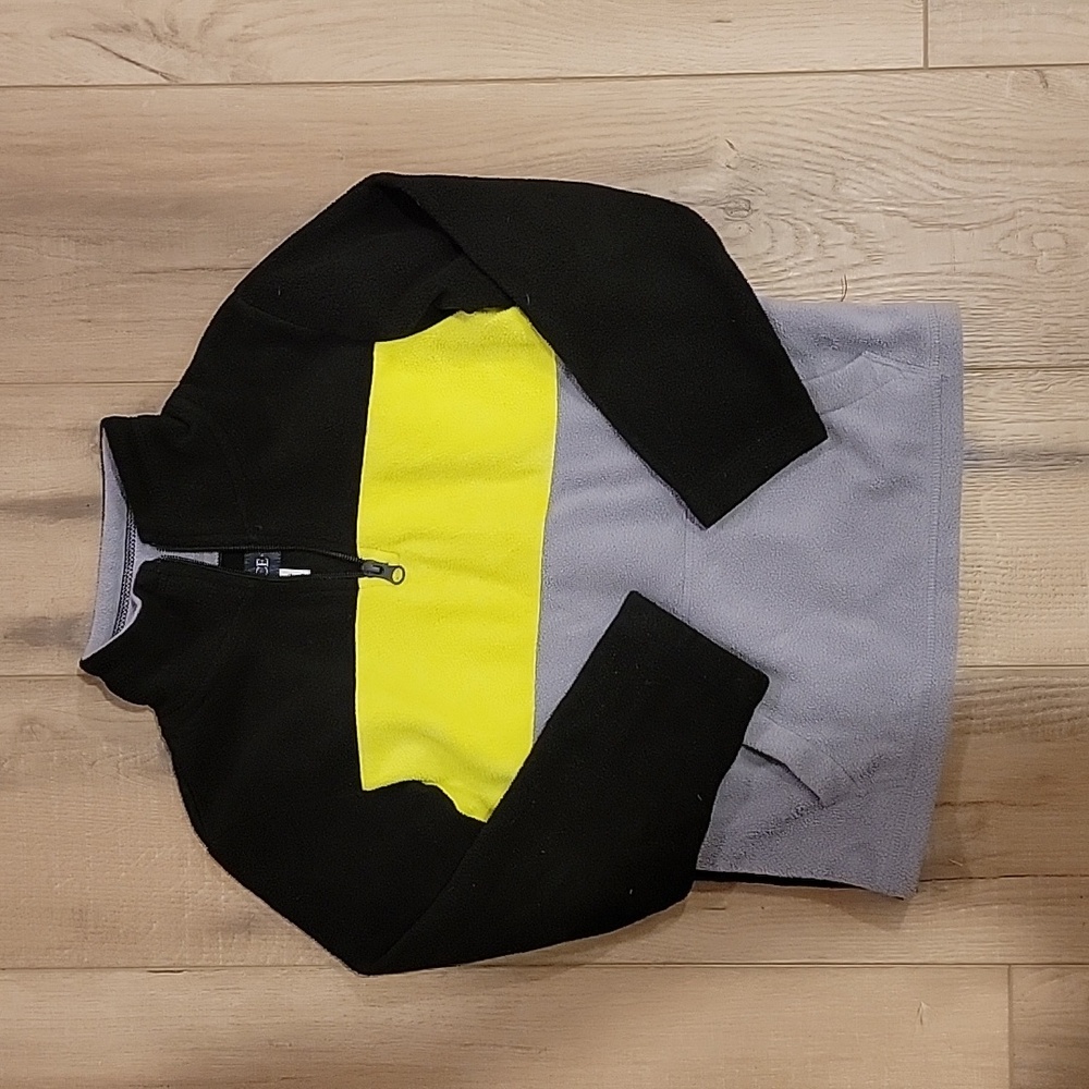 The Children's Place Half Zip Fleece Size Small (5/6) Black Gray Yellow Striped
